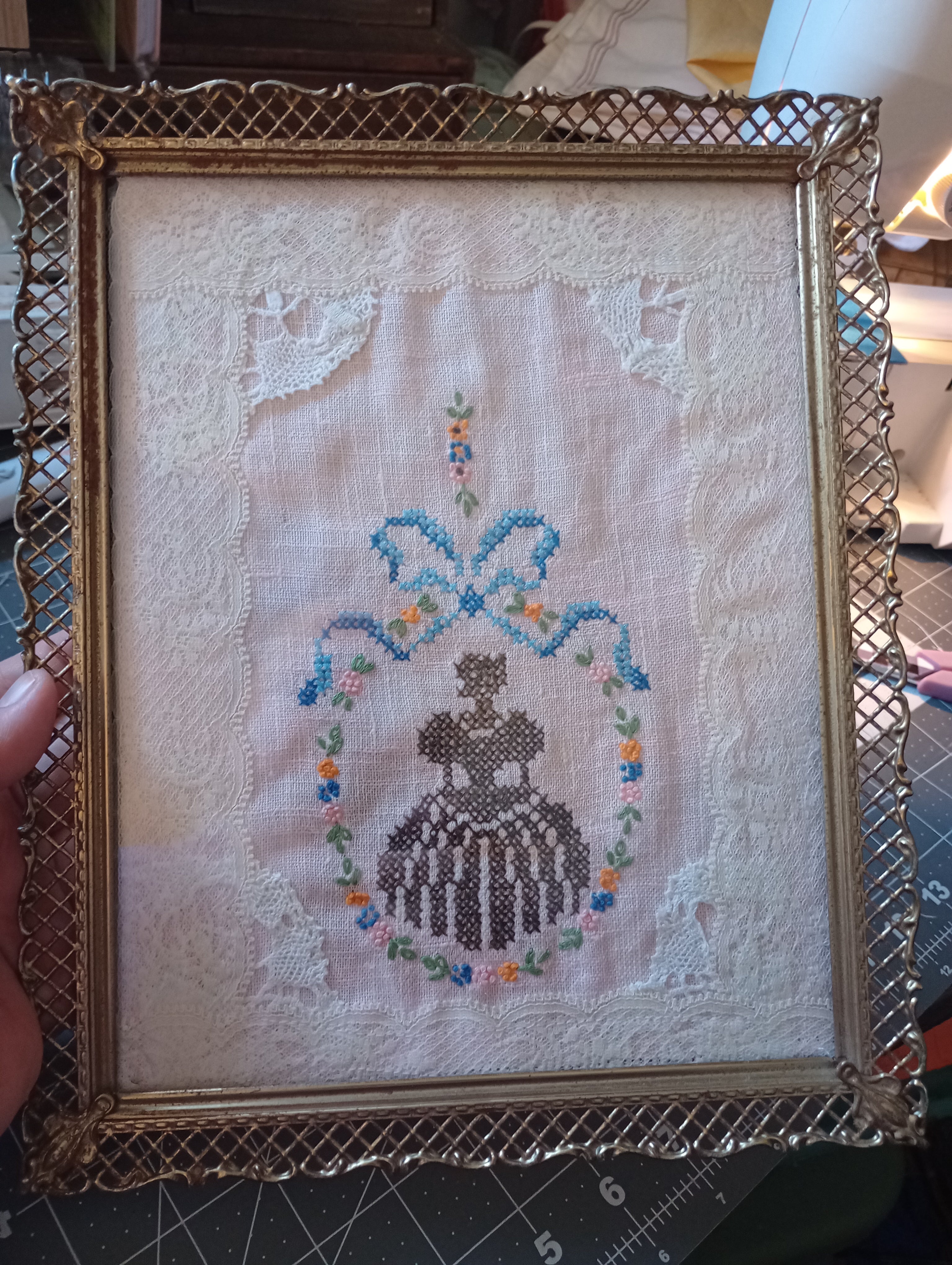 Vintage Victorian Belle, framed in vintage lace